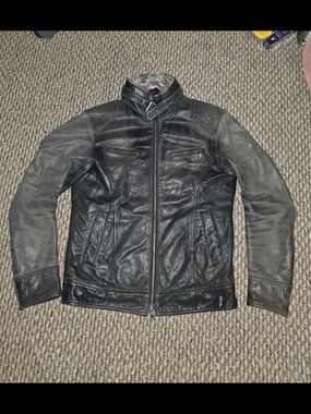 Burberry Black  Label Leather Moto Jacket with Stand Collar